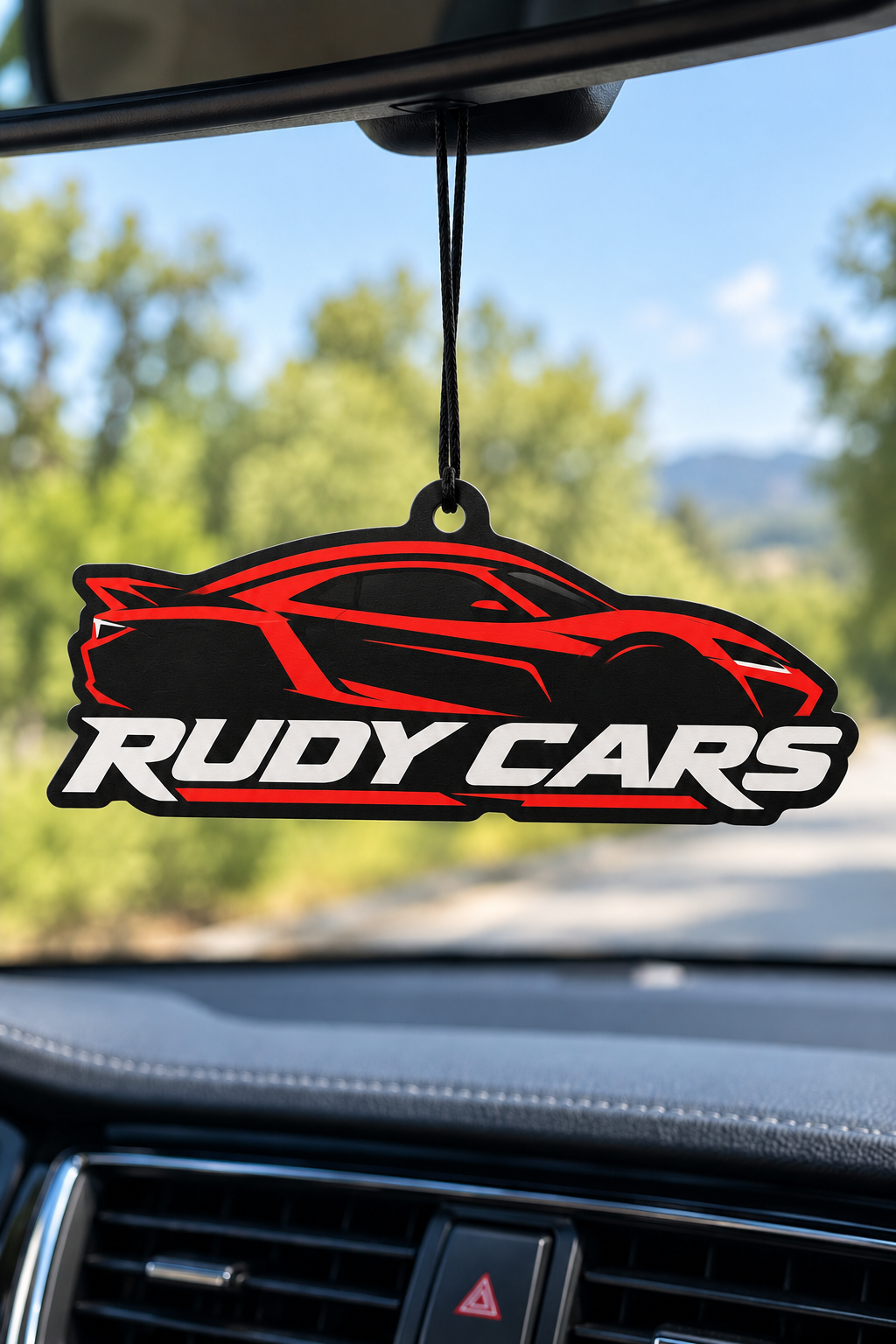 Sent-bon Rudy Cars personnalisé, suspendu au rétroviseur