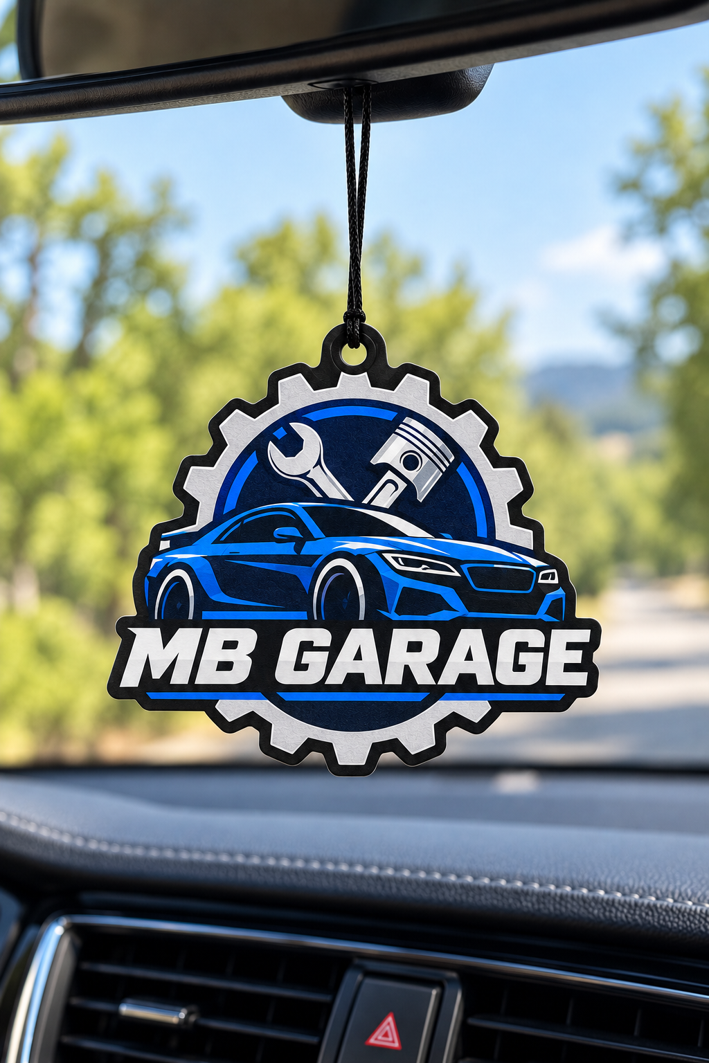 Sent-bon MB Garage personnalisé, suspendu au rétroviseur